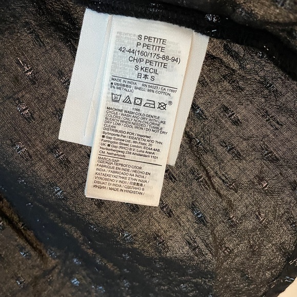 GAP petite S cotton puff sleeve blouse black with metallic thread - Picture 4 of 6